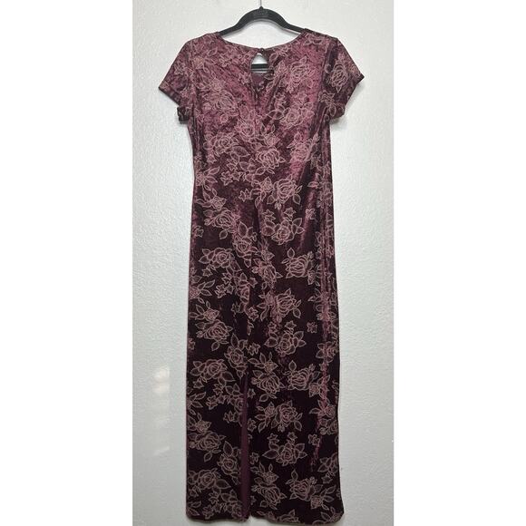 Vintage Y2K Velvet Maxi Dress Whimsigoth Burgundy Floral Fairy Grunge Size Med - Picture 7 of 7